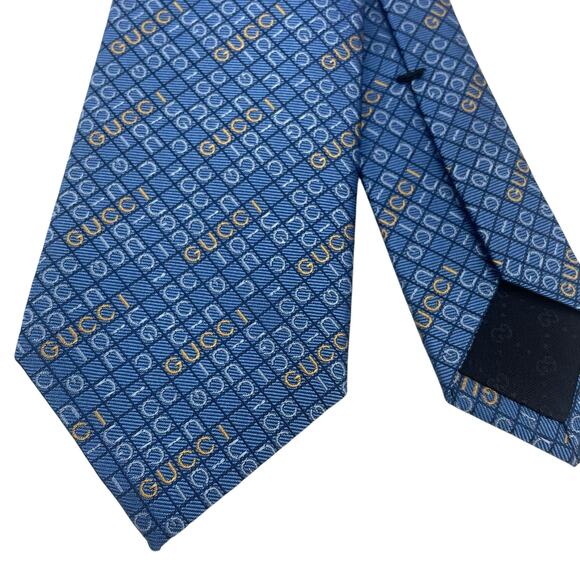 Gucci The Neon Jacquard Monogram 100% Silk Tie Blue Orange - Picture 5 of 8
